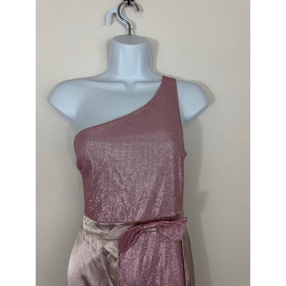 Faeriesty Pink Glitter One-Shoulder Satin Maxi Gown | Size S | New Without Tags - Picture 4 of 8